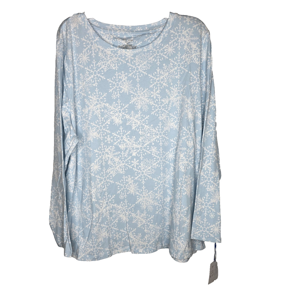 Sleep Sense Womens 2X Top Blue White Snowflake Pattern Long Sleeve Lounge